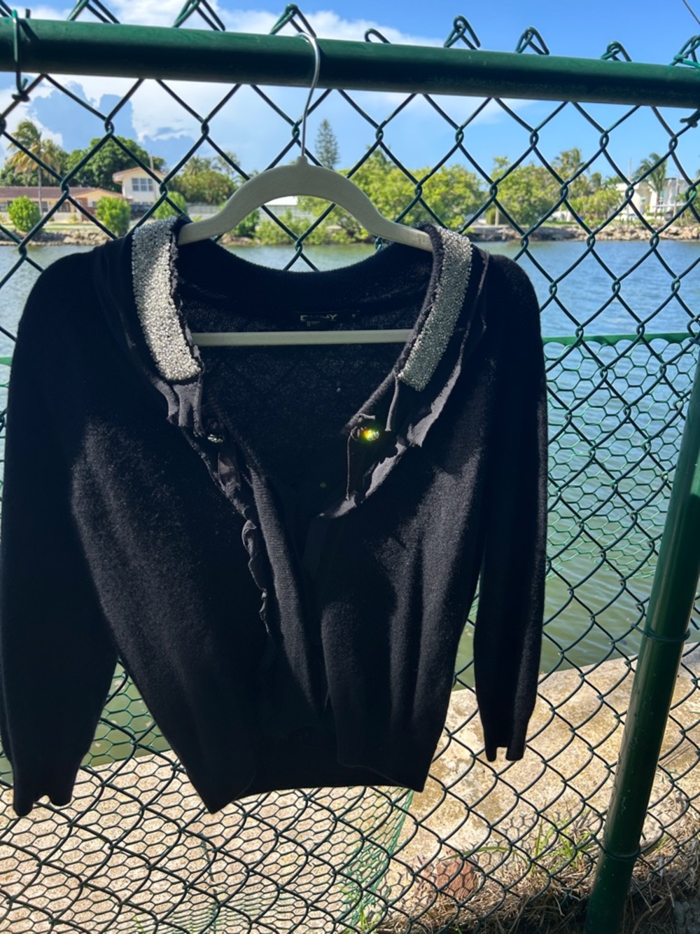 DKNY Black V-Neck Sweater with “ diamond”  Collar